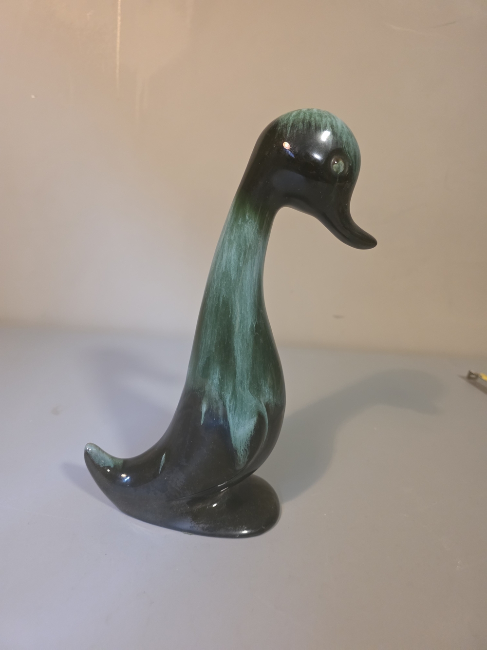 Handcrafted Green and Black Ceramic Duck Figurine - Home Accent